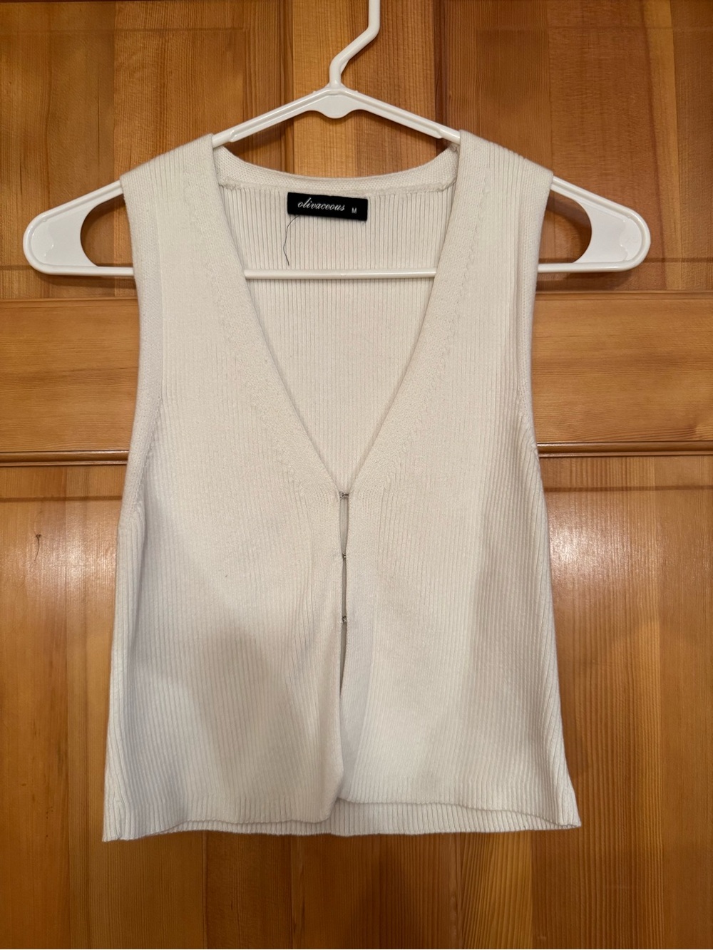 Olivaceous Cream Ribbed Knit V-Neck Top
